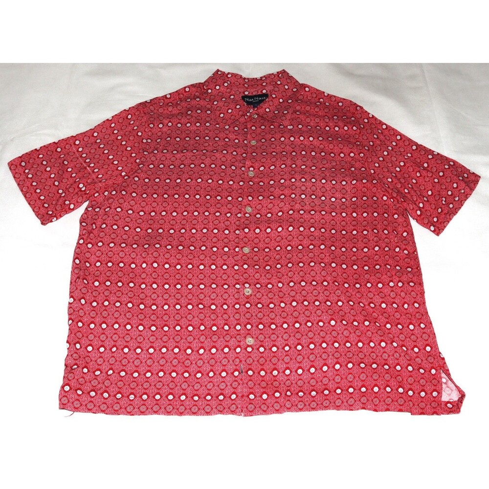 Nat Nast Men's Short Sleeve Button Front 100%‎ Rayon Geometric Shirt Size Large